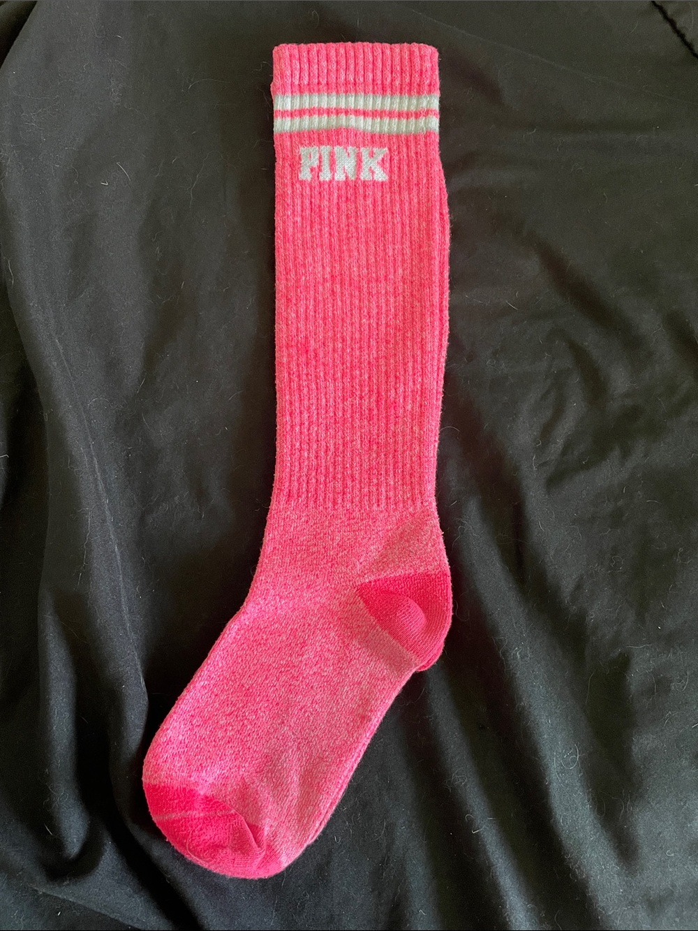 PINK Victoria's Secret Hot Pink Knee-High Sock with White Stripes